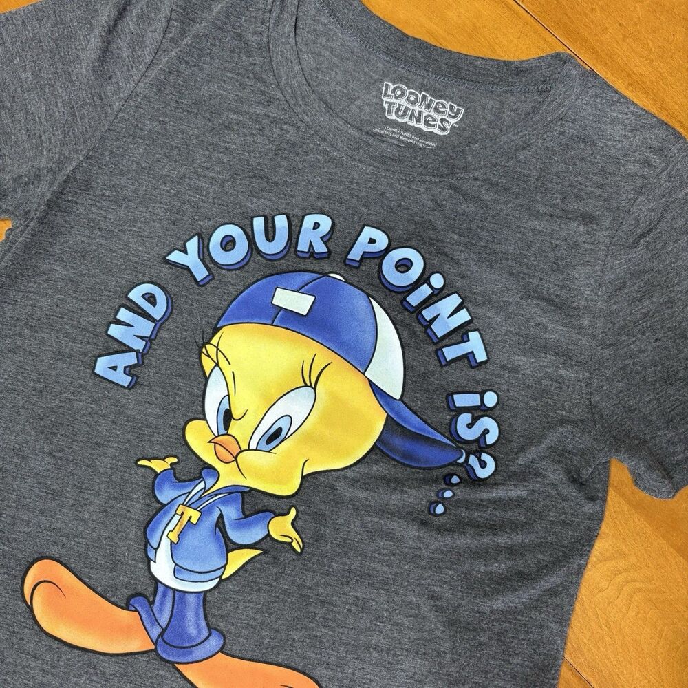 Tweety Bird Looney Tunes 90s Graphic T Shirt XL‎ Vintage Gray Y2K Backward Cap